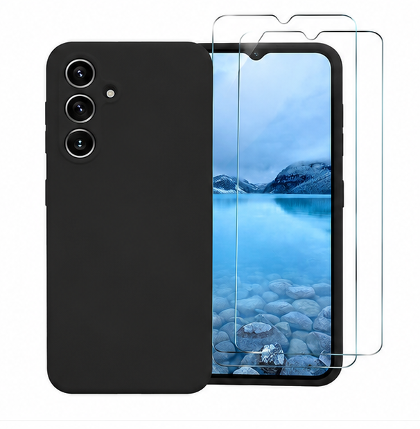 For Samsung Galaxy A16  Silicone Black case with 2 Screen Protector
