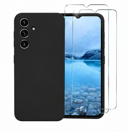 For Samsung Galaxy A16  Silicone Black case with 2 Screen Protector