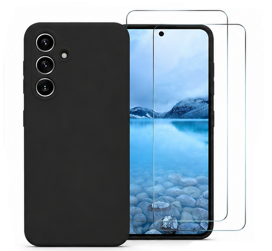 For Samsung Galaxy S25 FE Silicone Black case with 2x Screen Protector
