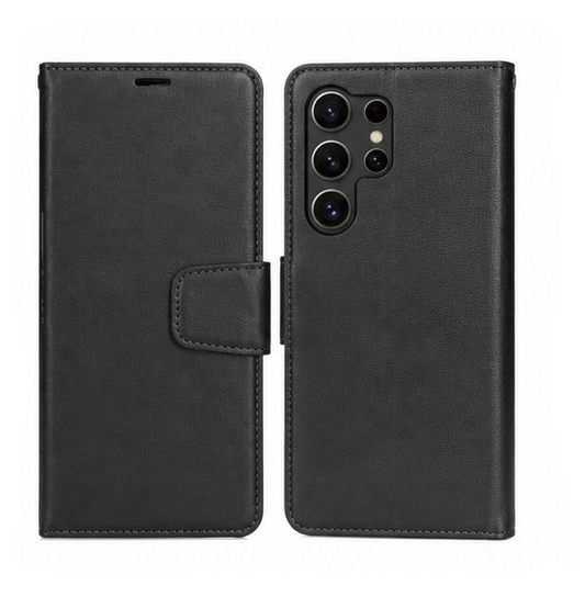 For Samsung Galaxy S25 Ultra Leather Wallet Case Magnetic Flip Cover with Card Holder & Kickstand | Premium Shockproof Protective Case - Black