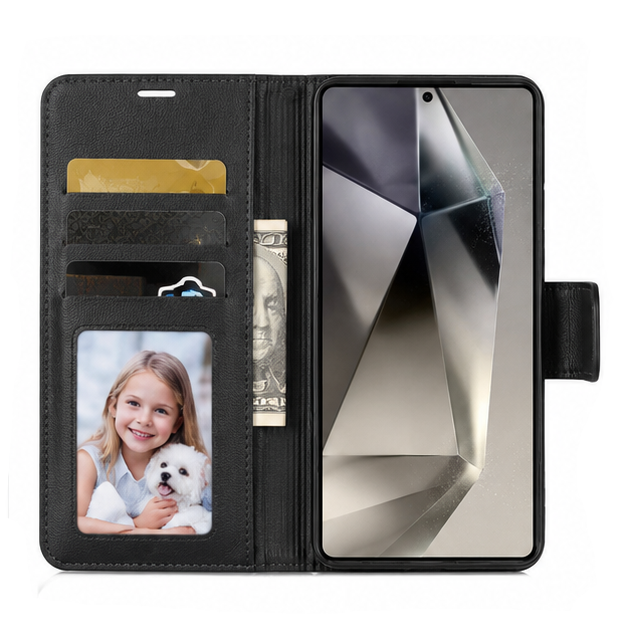 For Samsung Galaxy S24 Ultra Wallet Black Case + 2 Pack Tempered Glass Bundle