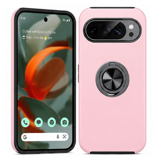 For Google Pixel 9a Shockproof Ring Magnetic Phone Case-Pink