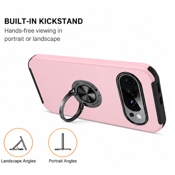 For Google Pixel 9a Shockproof Ring Magnetic Phone Case-Pink