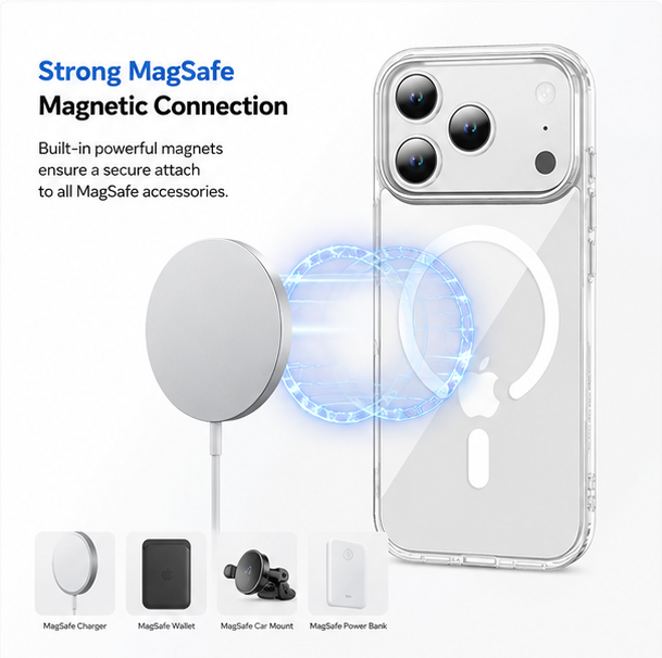iPhone 17 Pro Clear MagSafe Case – Transparent Shockproof