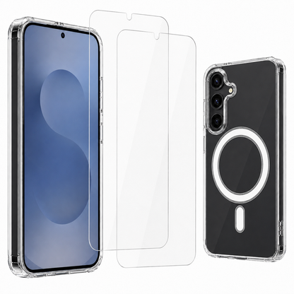 For Samsung Galaxy A26 Clear Magsafe Case + 2 Glass Screen Protectors – MagSafe Compatible Shockproof Cover