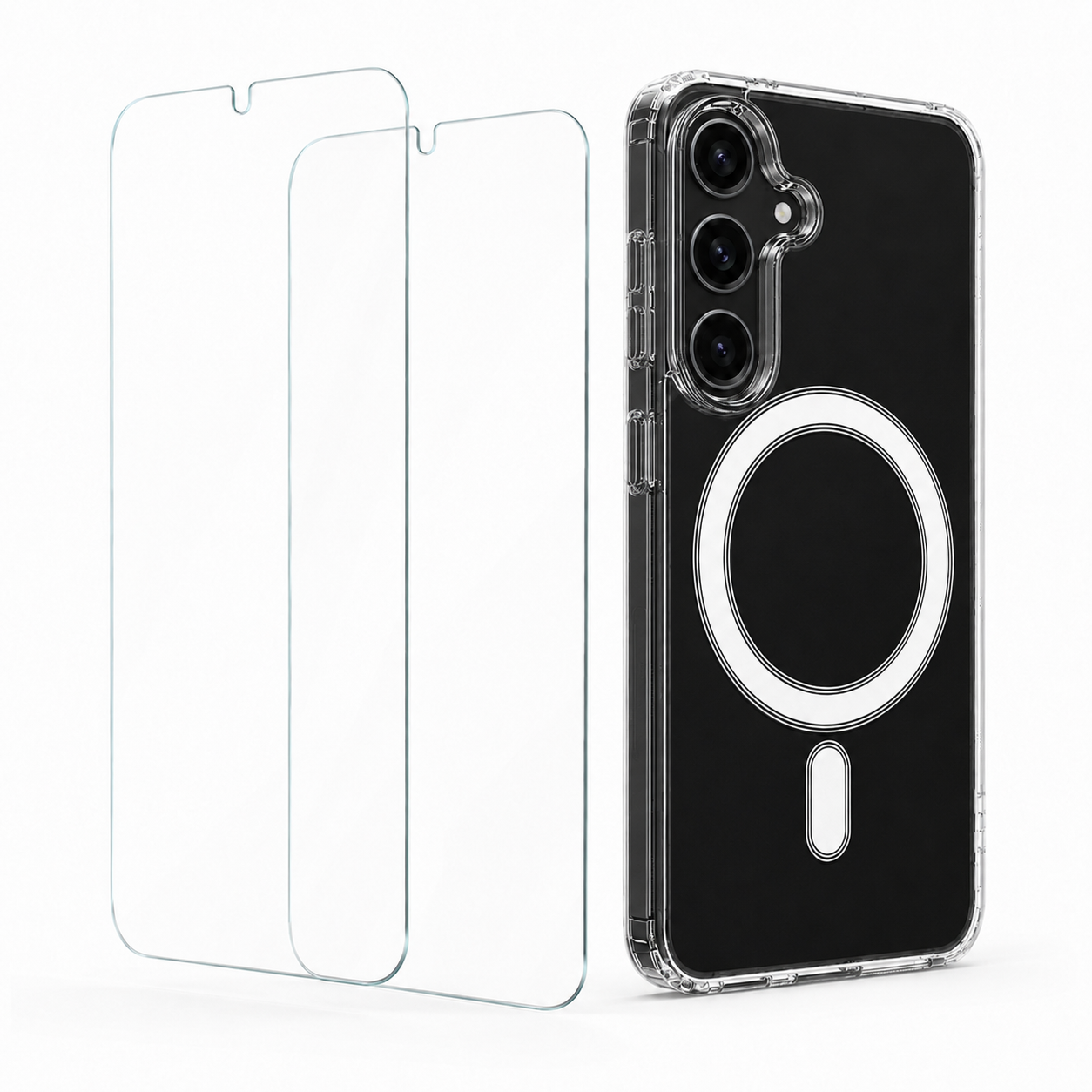 For Samsung Galaxy A26 Clear Magsafe Case + 2 Glass Screen Protectors – MagSafe Compatible Shockproof Cover