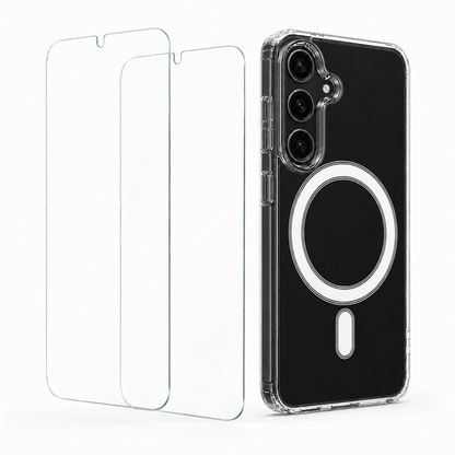 For Samsung Galaxy A26 Clear Magsafe Case + 2 Glass Screen Protectors – MagSafe Compatible Shockproof Cover