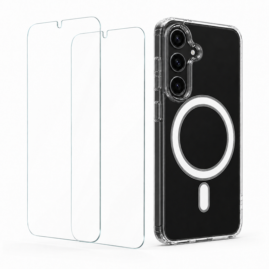 For Samsung Galaxy S26 Clear Magsafe Case + 2 Glass Screen Protectors – MagSafe Compatible Shockproof Cover