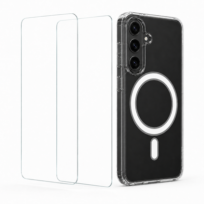 For Samsung Galaxy A27 Clear Magsafe Case + 2 Glass Screen Protectors – MagSafe Compatible Shockproof Cover