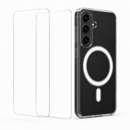 For Samsung Galaxy A37 Clear Magsafe Case + 2 Glass Screen Protectors – MagSafe Compatible Shockproof Cover