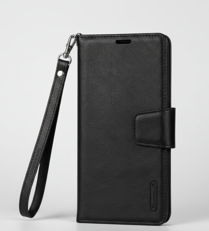 For Google Pixel 11 Wallet Case Black Flip Cover with Lanyard