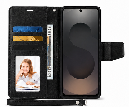 For Google Pixel 11 Wallet Case Black Flip Cover with Lanyard
