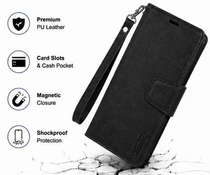 For Google Pixel 11 Wallet Case Black Flip Cover with Lanyard