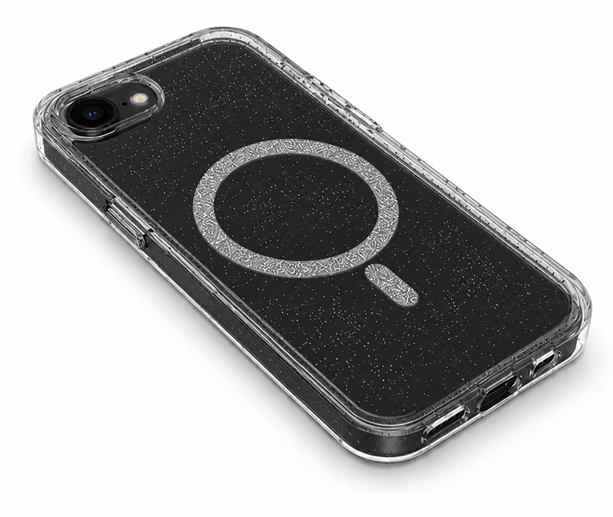 For iPhone 16e Shockproof Glitter Clear MagSafe Case