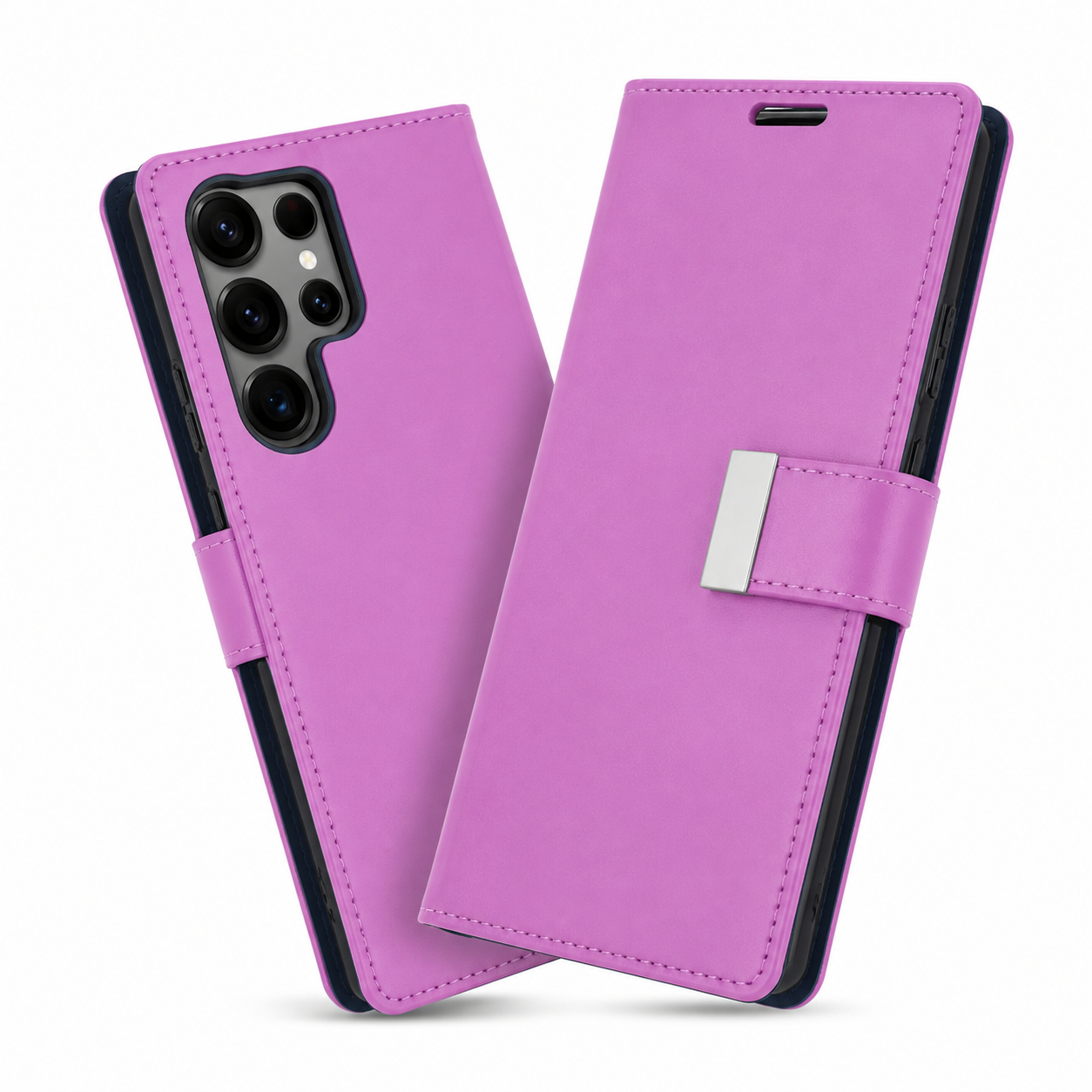Dual layers wallet Cover For Samsung Galaxy S25 Ultra,Purple