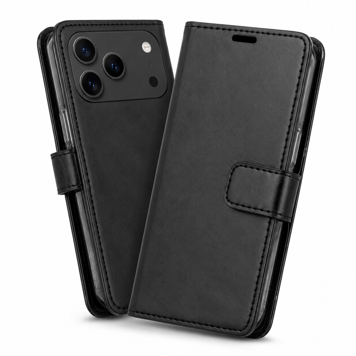 For iPhone 17 Pro Max Wallet Case with Card Holder, Magnetic Closure & Kickstand – Black