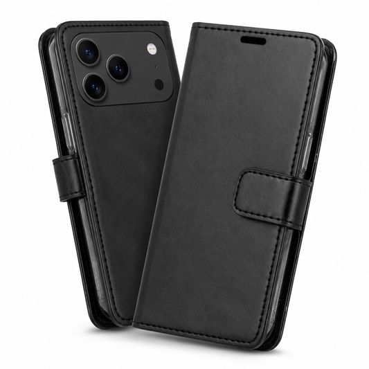 For iPhone 17 Pro Max Wallet Case with Card Holder, Magnetic Closure & Kickstand – Black
