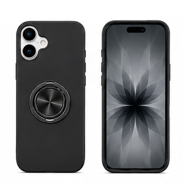 For iPhone 16 Magsafe Ring Stand Shockproof Black Case + 2x Tempered Glass Screen Protectors
