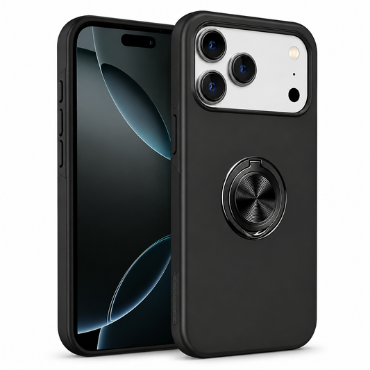 For iPhone 17 Pro Case with Metal Ring Stand-Black