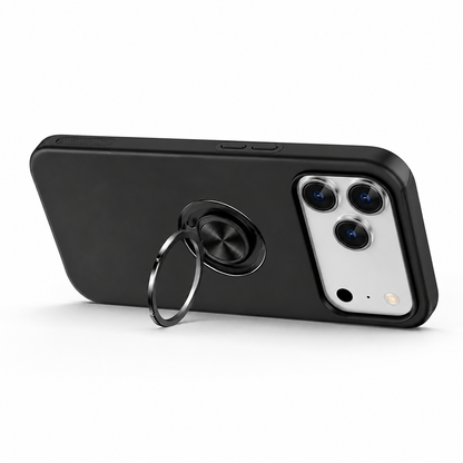 For iPhone 17 Pro Case with Metal Ring Stand-Black