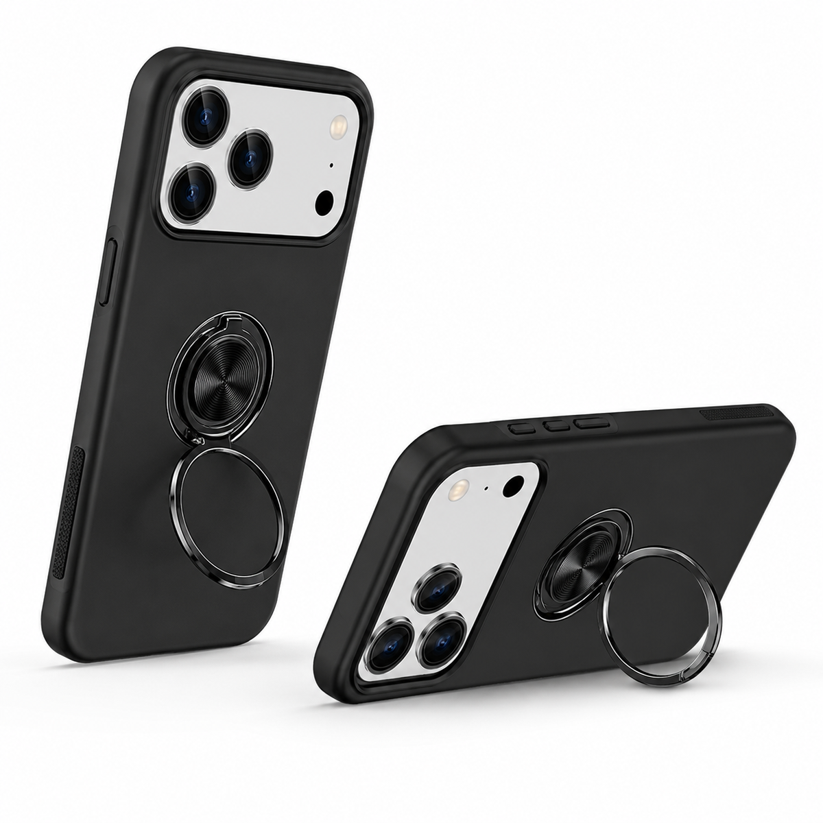 For iPhone 17 Pro Case with Metal Ring Stand-Black
