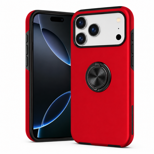 For iPhone 17 Pro Case with Metal Ring Stand-Red