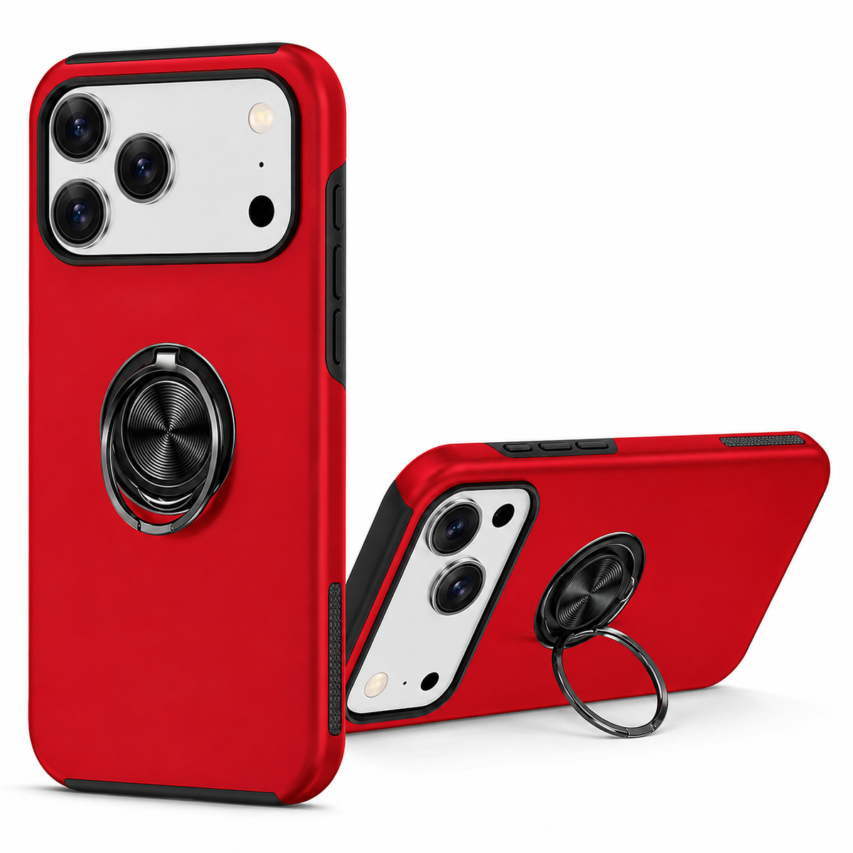 For iPhone 17 Pro Case with Metal Ring Stand-Red