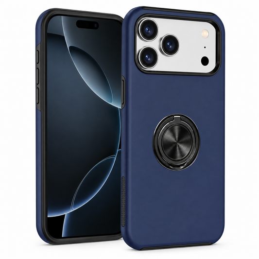 For iPhone 17 Pro Case with Metal Ring Stand-Navy Blue