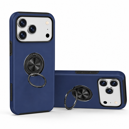 For iPhone 17 Pro Case with Metal Ring Stand-Navy Blue