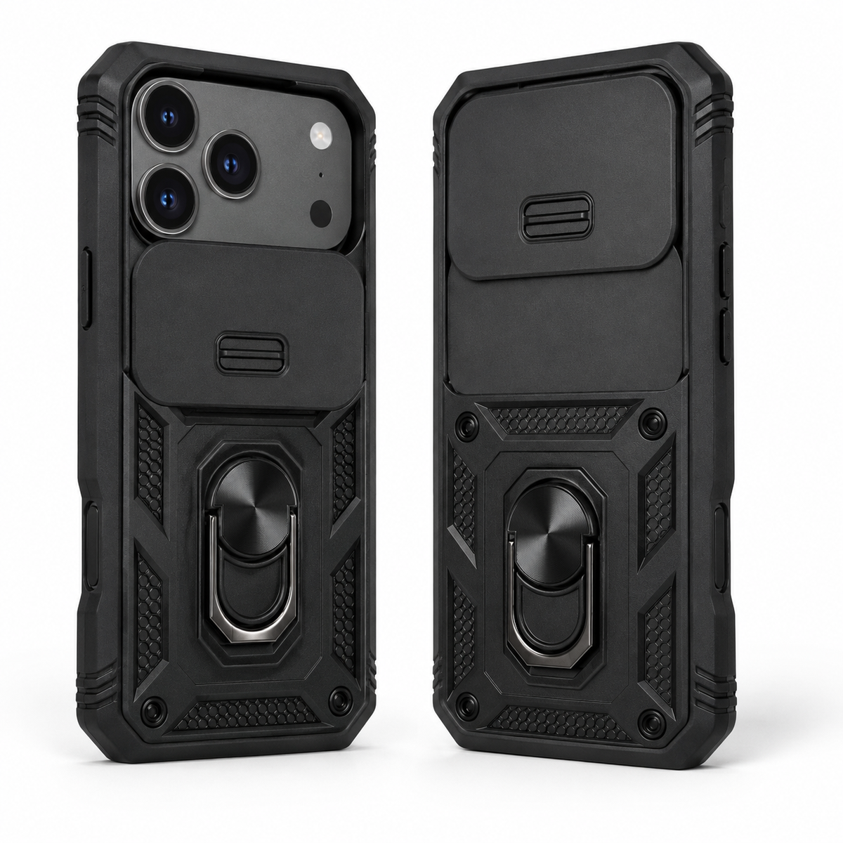 For iPhone 18 Pro Max Rugged Case with Sliding Camera Cover & Kickstand – Black