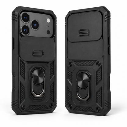 For iPhone 18 Pro Max Rugged Case with Sliding Camera Cover & Kickstand – Black