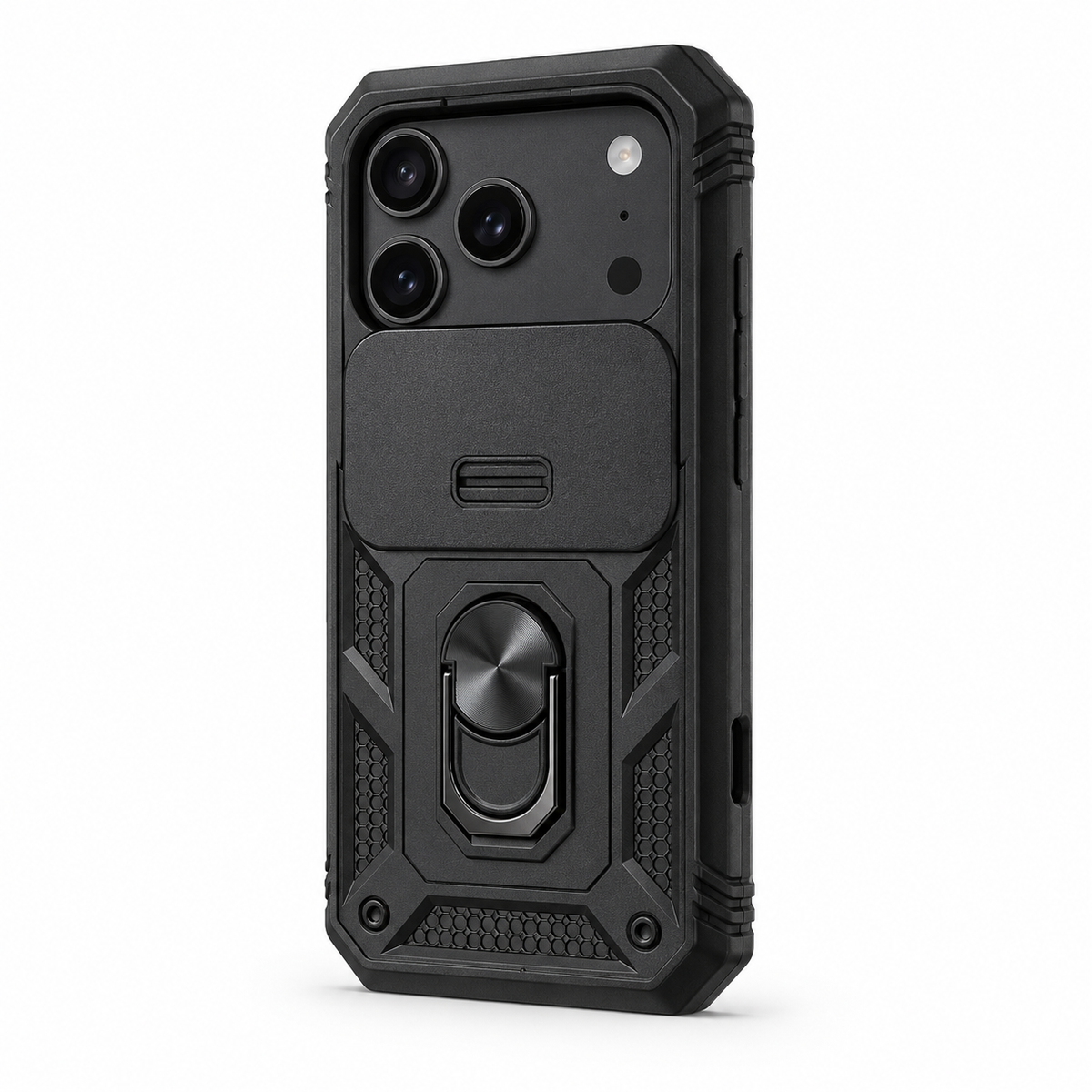 For iPhone 18 Pro Max Rugged Case with Sliding Camera Cover & Kickstand – Black