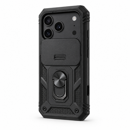 For iPhone 18 Pro Max Rugged Case with Sliding Camera Cover & Kickstand – Black