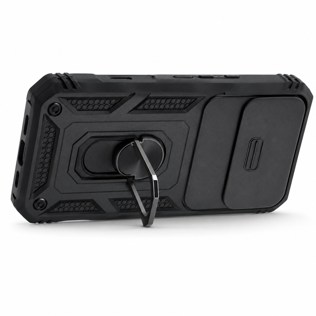 For iPhone 18 Pro Max Rugged Case with Sliding Camera Cover & Kickstand – Black