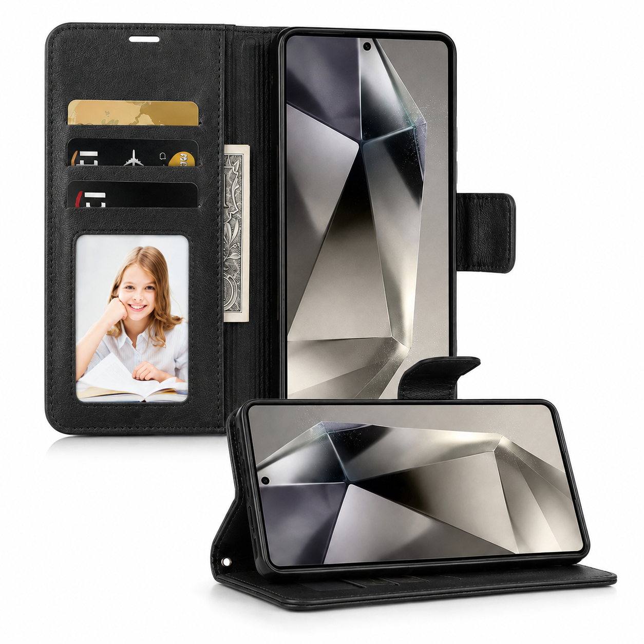 For Samsung Galaxy A06 Wallet Case with Card holder Black Colour