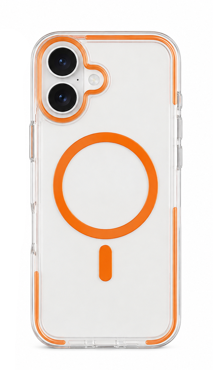 For iPhone 17 Clear Magsafe Case – Orange MagSafe Compatible Shockproof Protective Cover