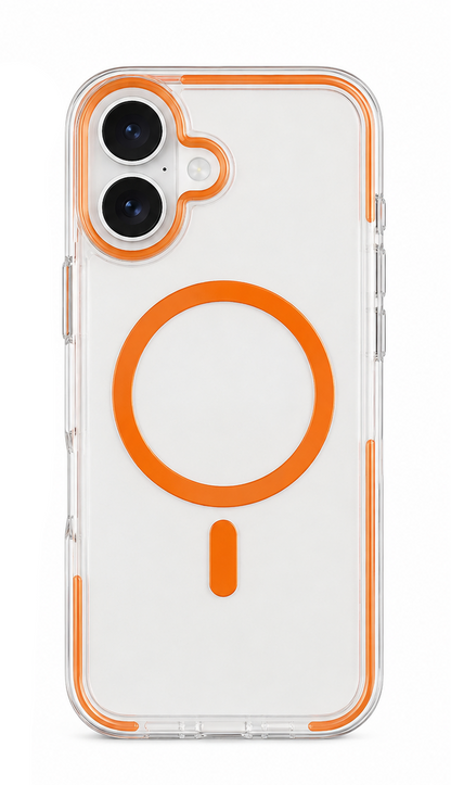For iPhone 17 Clear Magsafe Case – Orange MagSafe Compatible Shockproof Protective Cover