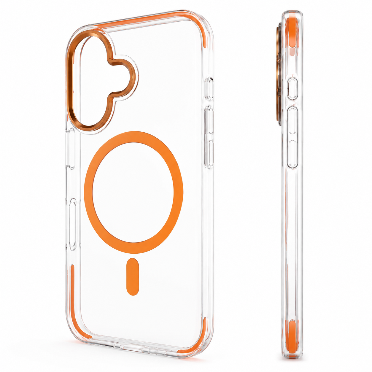 For iPhone 17 Clear Magsafe Case – Orange MagSafe Compatible Shockproof Protective Cover