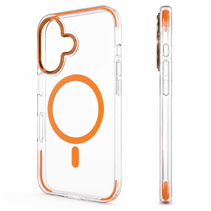 For iPhone 17 Clear Magsafe Case – Orange MagSafe Compatible Shockproof Protective Cover