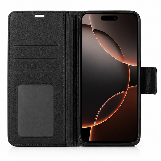 For iPhone 16 Pro Max Wallet Case Black Colour Flip Cover