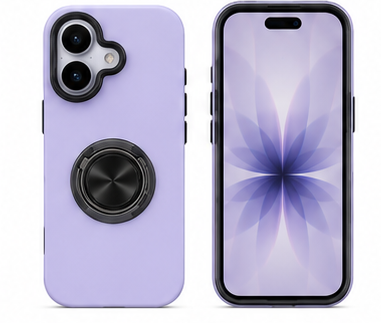 For iPhone 17 Magsafe Ring Stand Shockproof Light Purple Case + 2x Tempered Glass Screen Protectors