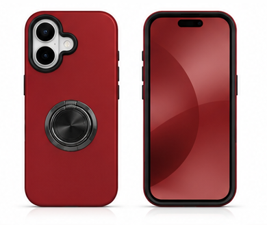 For iPhone 17 Magsafe Ring Stand Shockproof Red Case + 2x Tempered Glass Screen Protectors