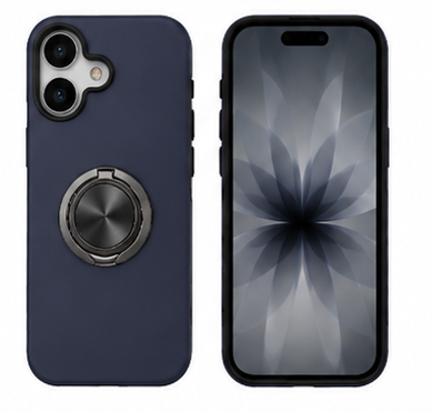 For iPhone 17 Magsafe Ring Stand Shockproof Navy Blue Case + 2x Tempered Glass Screen Protectors