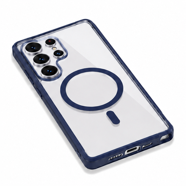 For Samsung Galaxy S25 Ultra Navy Blue edge Clear MagSafe Case – Crystal Clear Shockproof Protective Cover with Strong Magnetic Alignment,Wireless Charging Compatible
