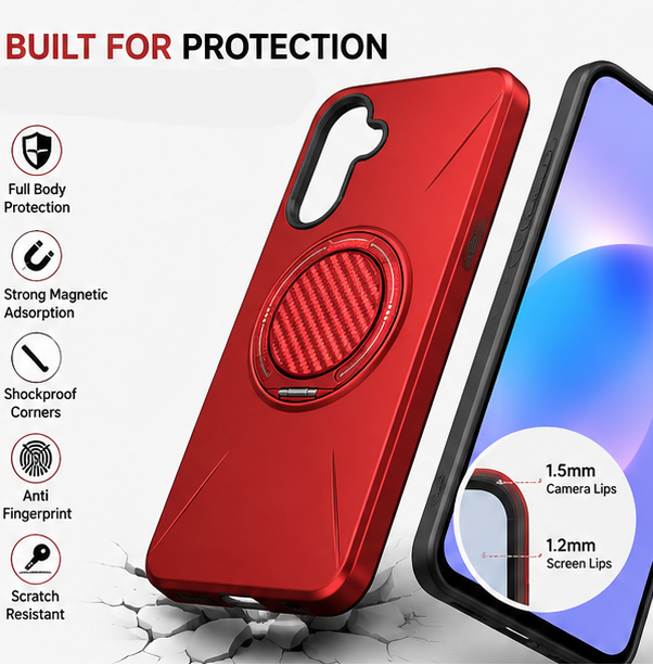 For Samsung Galaxy A16 Magsafe Red Case Spin Grip RED Phone Cover