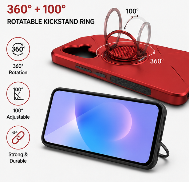 For Samsung Galaxy A16 Magsafe Red Case Spin Grip RED Phone Cover