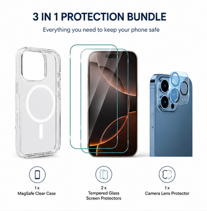 For iPhone 14 Pro Magsafe Clear Case+ 2x Screen Protector + 1x Camera Lens Protectors