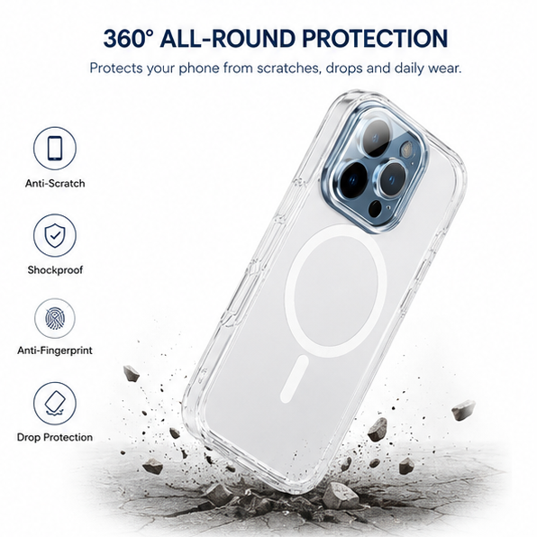 For iPhone 14 Pro Magsafe Clear Case+ 2x Screen Protector + 1x Camera Lens Protectors