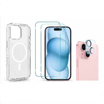 For iPhone 15 Magsafe Clear Case+ 2x Screen Protector + 1x Camera Lens Protectors