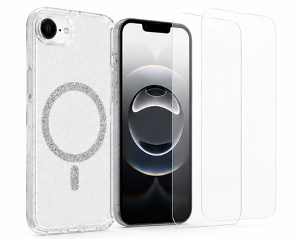 For iPhone 16e Glitter Clear MagSafe Case+ 2 x Screen Protectors